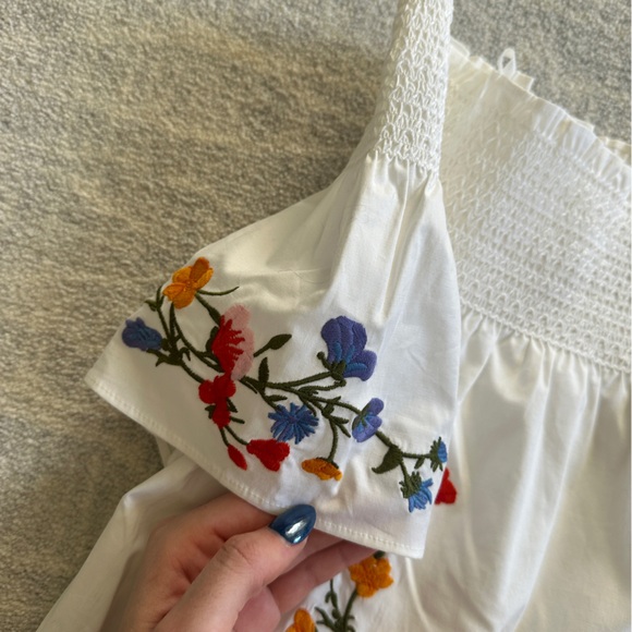 Tory Burch Floral Embroidered Off-Shoulder White Top, Size 14 - Picture 4 of 7